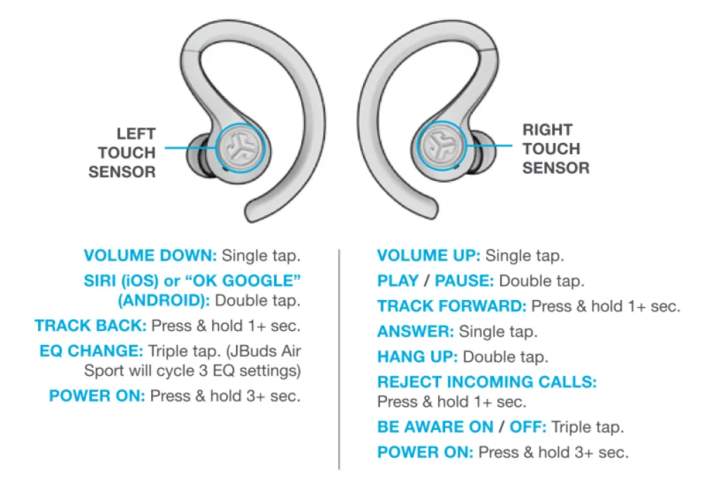 JBuds Air Sport button controls