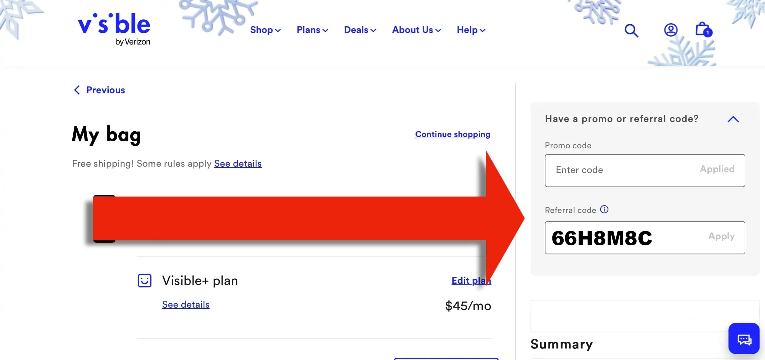 Visible Promo Code screenshot