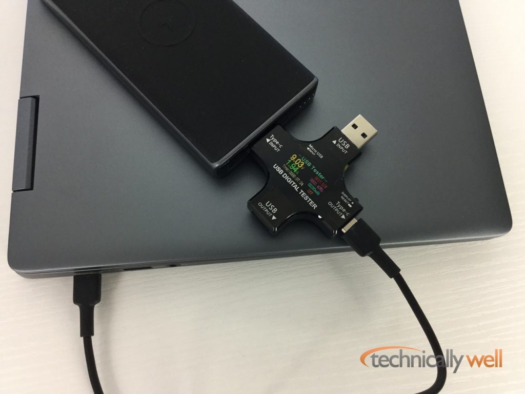 AUKEY PB-Y32 power bank charging a Dell Chromebook at 18 watts